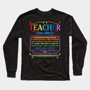 Teacher Definition Funny Teaching School Teacher Long Sleeve T-Shirt